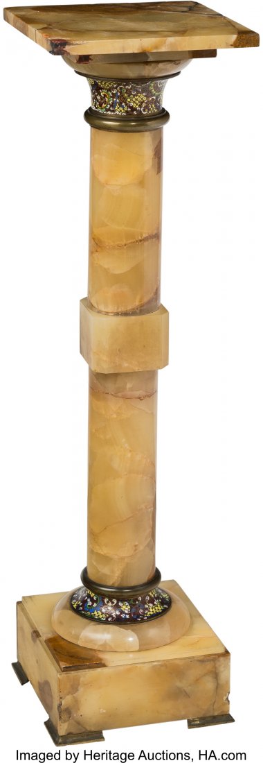 An Onyx and Champleve Pedestal, early 20th centu: An Onyx and Champleve Pedestal, early 20th century40 h x 11 w x 11 d inches (101.6 x 27.9