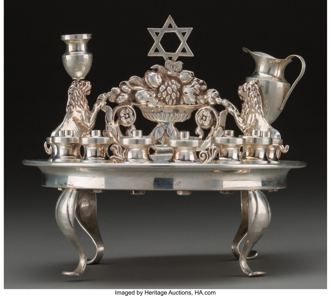 A Norbert Mfg. Co. Judaica Silver Oil Menorah Di: A Norbert Mfg. Co. Judaica Silver Oil Menorah Dish, circa 1950 Marks: STERLING, NORBERT