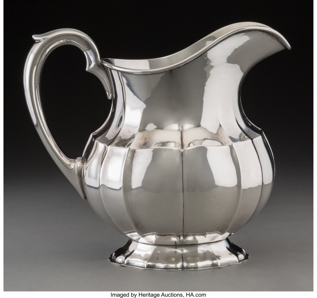 A Frank W. Smith & Co. Silver Water Pitcher, Gar: A Frank W. Smith & Co. Silver Water Pitcher, Gardner, Massachusetts, mid-20th century M