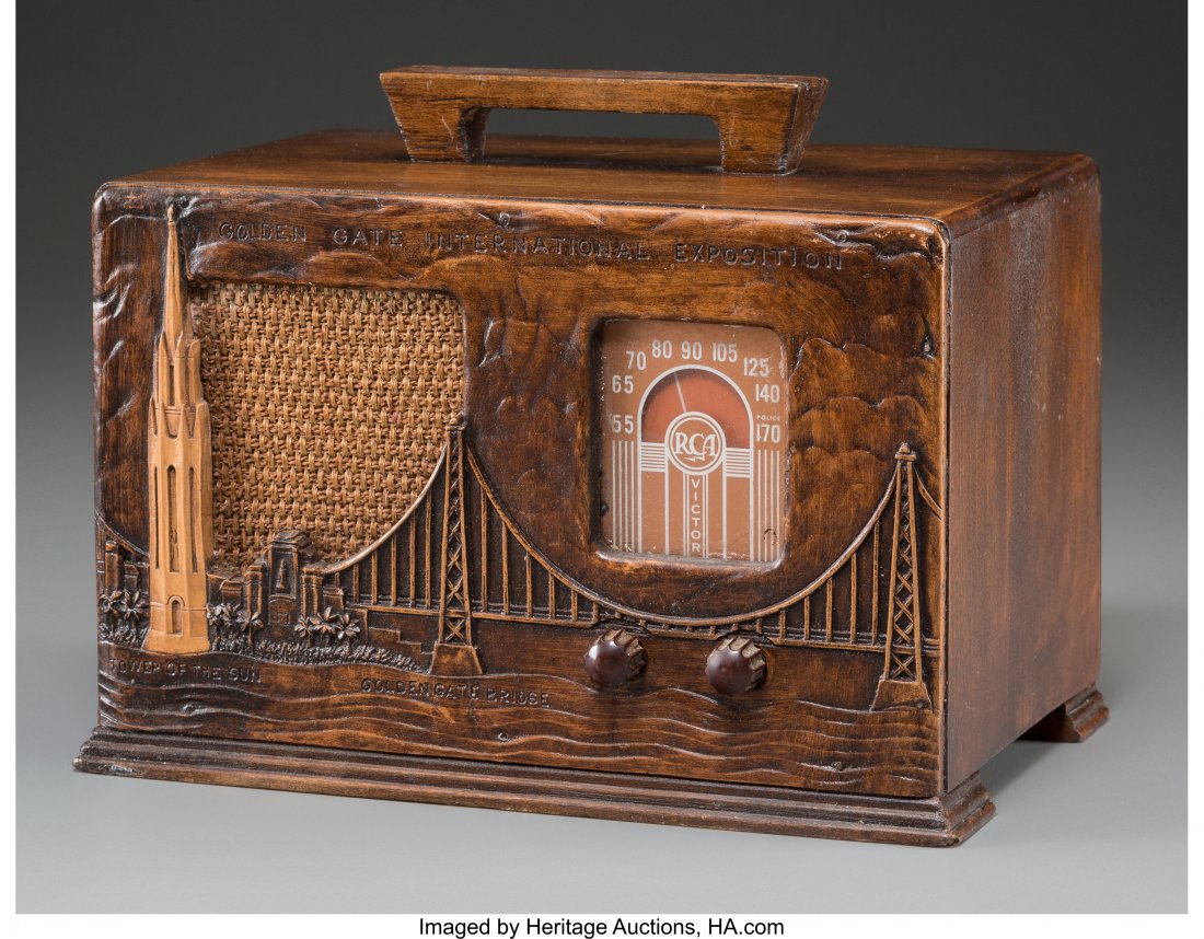 An RCA Victor Wooden Golden Gate International E: An RCA Victor Wooden Golden Gate International Exposition AM Radio, circa 1939 6-7/8 h x 9-