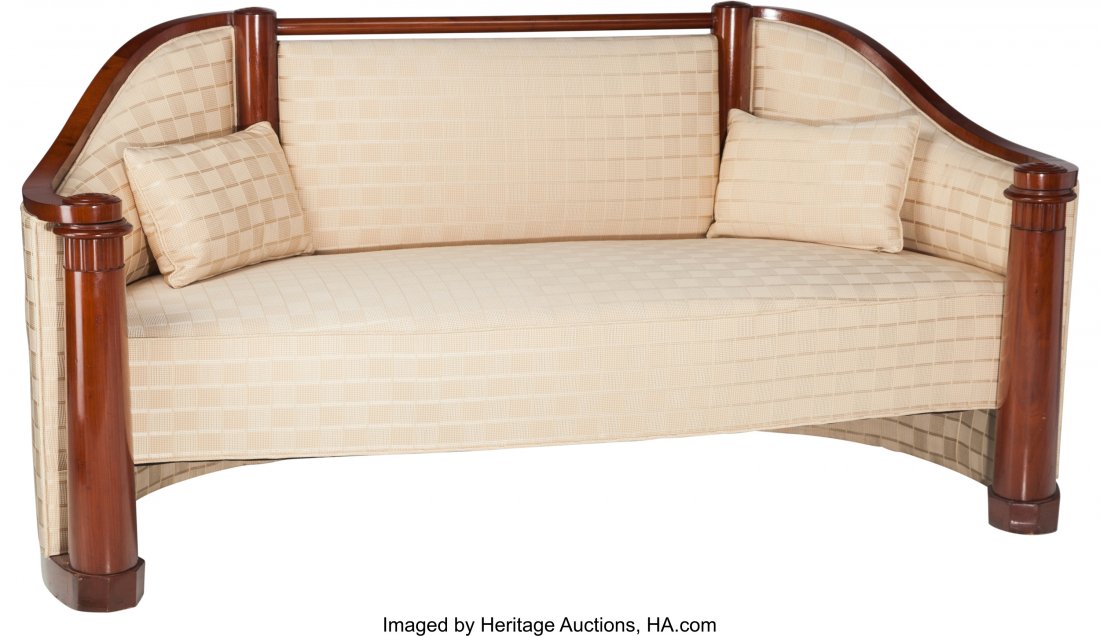 An Austro-Hungarian Biedermeier Mahogany Barrel-: An Austro-Hungarian Biedermeier Mahogany Barrel-Back Sofa with Columns, circa 1830 38 h x 7