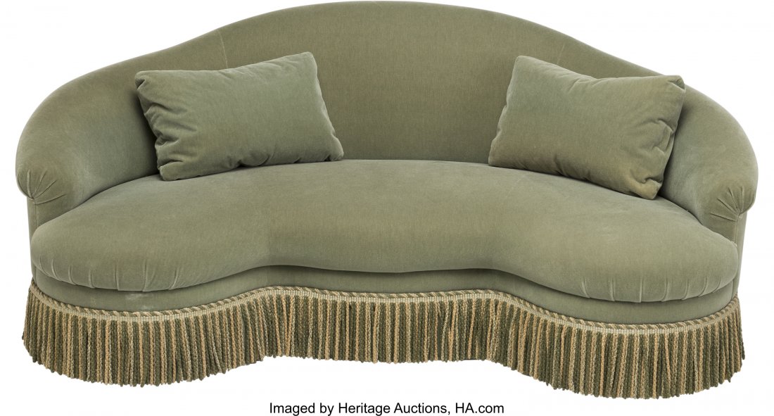 An Upholstered Kidney-Shaped Love Seat 37 h x 84: An Upholstered Kidney-Shaped Love Seat 37 h x 84 w x 52 d inches (94.0 x 213.4 x 132.1 cm)<