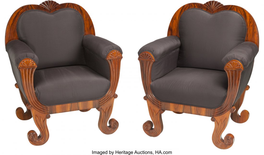 A Pair of Large Biedermeier BergÃ¨res, 19th cent: A Pair of Large Biedermeier BergÃ¨res, 19th century 41 h x 32-1/2 w x 25-1/2 d inches (104.