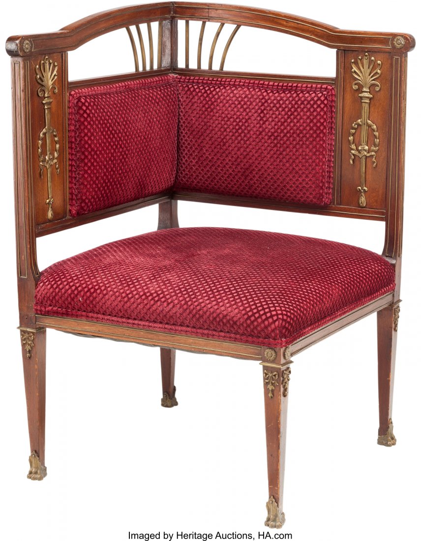 A French Second Empire Mahogany and Gilt Bronze : A French Second Empire Mahogany and Gilt Bronze Corner Chair , circa 1870 33 x 20-1/2