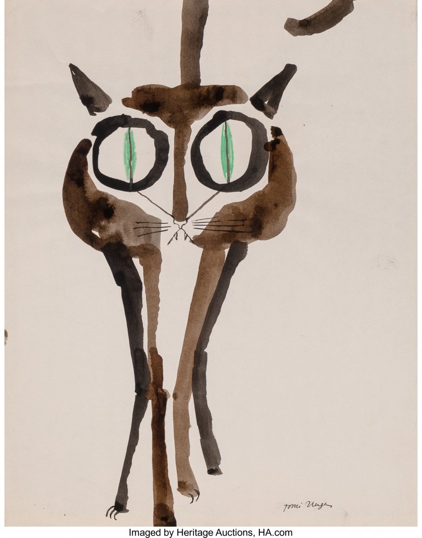 Tomi Ungerer (French, b. 1931) Cats (three works: Tomi Ungerer (French, b. 1931) Cats (three works) Watercolor 14 x 11