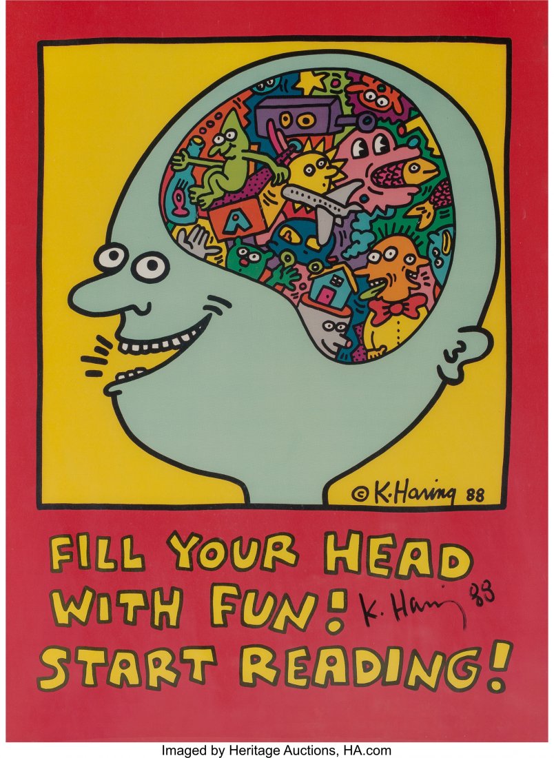 Keith Haring (American, 1958-1990) Fill Your Hea: Keith Haring (American, 1958-1990)Fill Your Head With Fun! Start Reading!, 1988