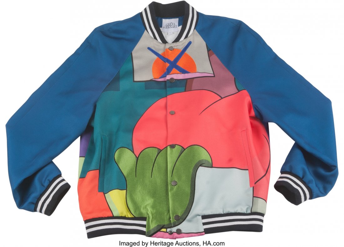 KAWS x Mira Mikati Bomber Jacket, 2016 Silk prin: KAWS x Mira Mikati Bomber Jacket, 2016 Silk printed and embroidered Size: