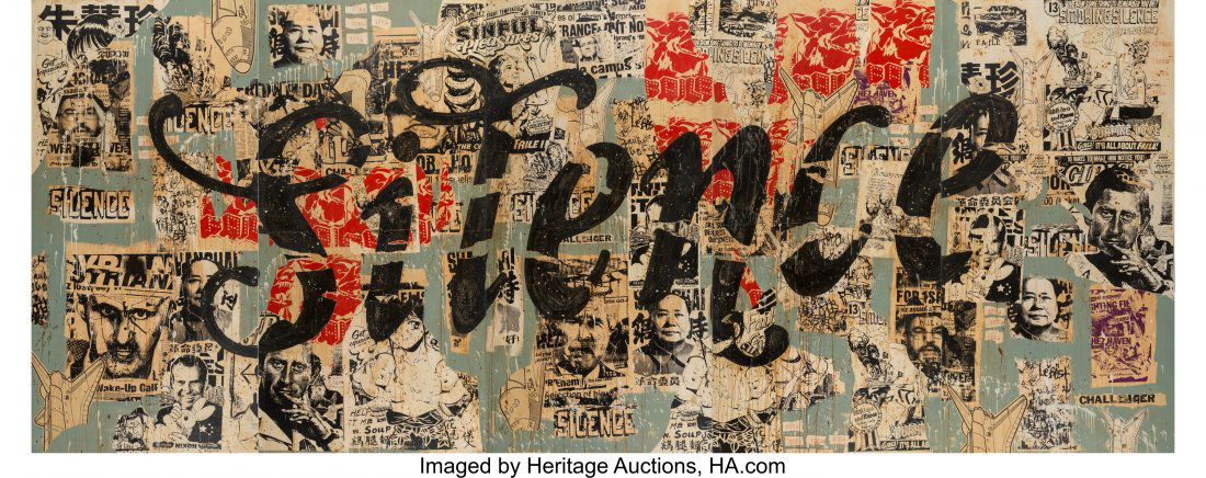 FAILE (American, 20th/21st Century) Silence, pol: FAILE (American, 20th/21st Century)Silence, polyptych, n.d.Collage, ac