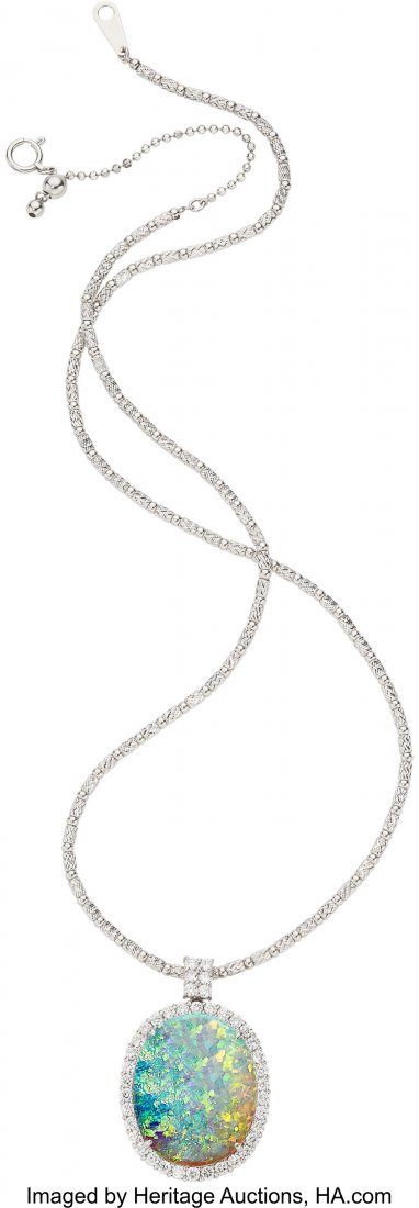 Opal, Diamond, Platinum, White Gold Pendant-Neck (1 of 2)