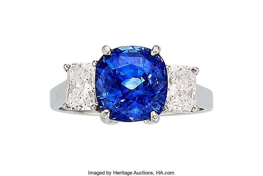 Ceylon Sapphire, Diamond, Platinum Ring  The rin (1 of 2)