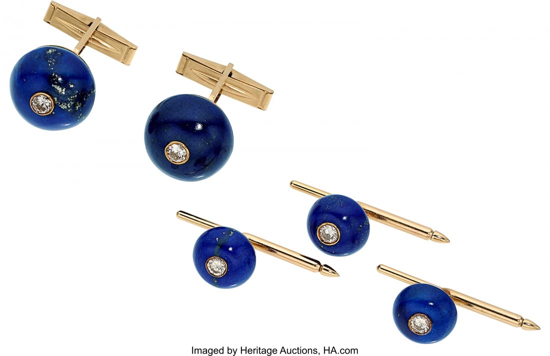 Diamond, Lapis Lazuli, Gold Dress Set, Julius Co: Diamond, Lapis Lazuli, Gold Dress Set, Julius Cohen The set includes a pair of cuff links