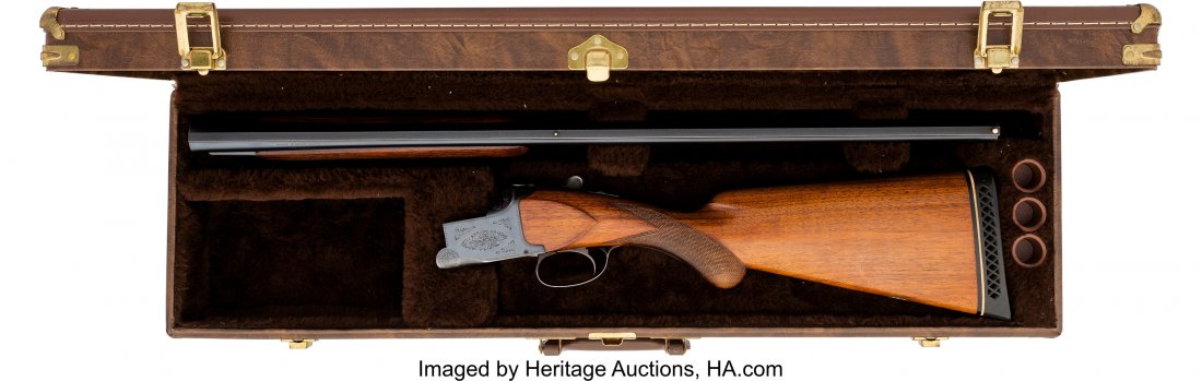 Cased Belgian Browning Over and Under Shotgun. : Cased Belgian Browning Over and Under Shotgun. Serial no. 34883, 12 gauge [2 Â¾-inch]
