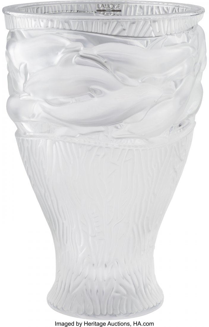 Lalique Frosted and Clear Glass Large Dolphin Va (1 of 3)