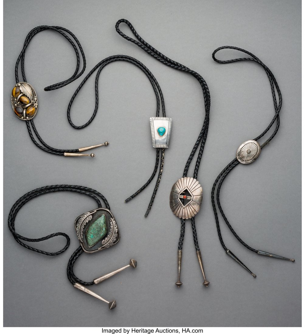 Five Southwest Silver and Stone Bolo Ties   Leng (1 of 1)