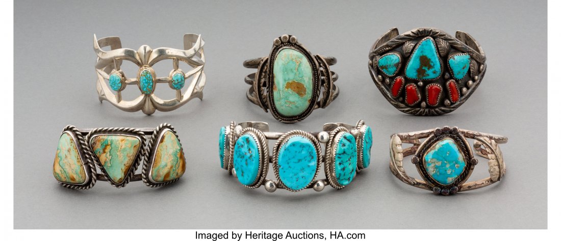 Six Navajo Silver and Turquoise Bracelets      W (1 of 1)
