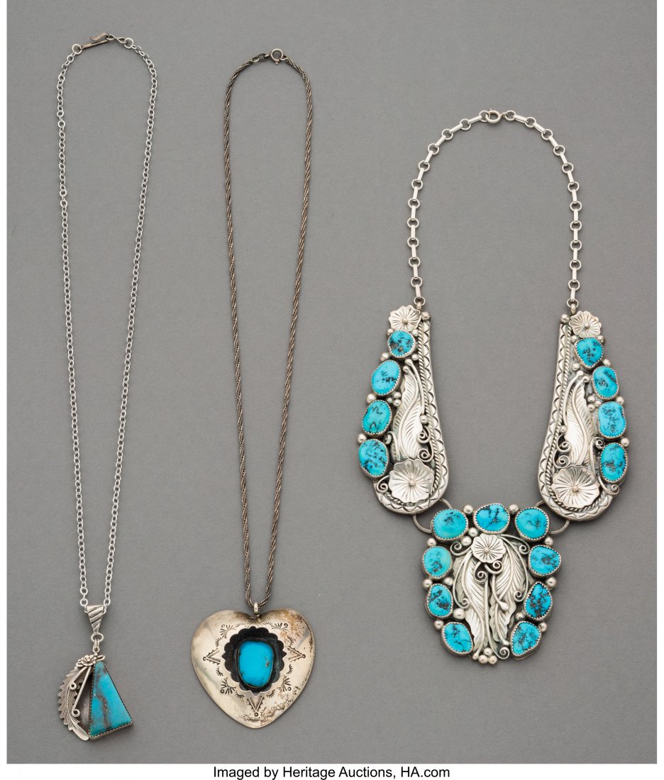Three Navajo Silver and Turquoise Necklaces   Le (1 of 1)