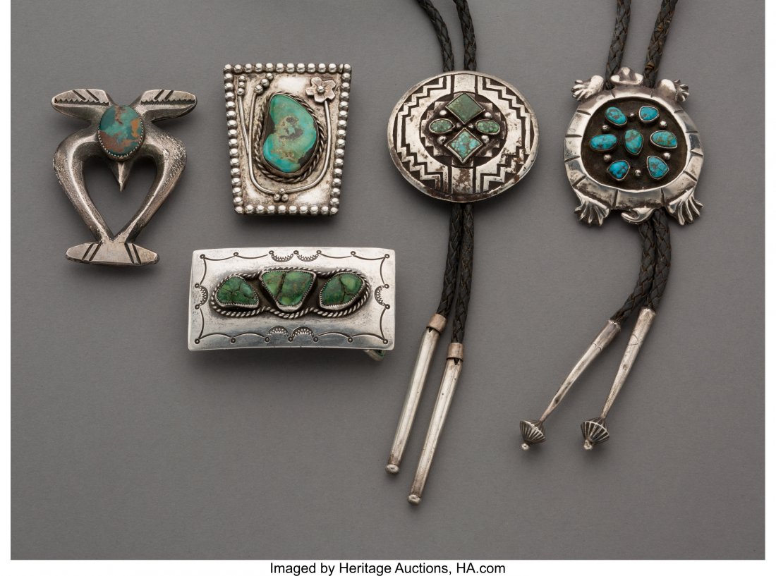 Five Navajo Silver and Turquoise Jewelry Items (1 of 1)