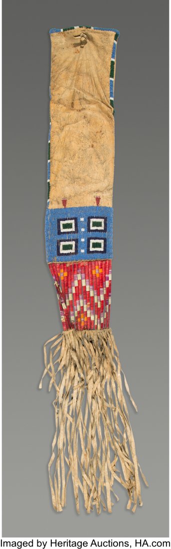 A Sioux Beaded Hide Tobacco Bag c. 1890   hide, (1 of 2)