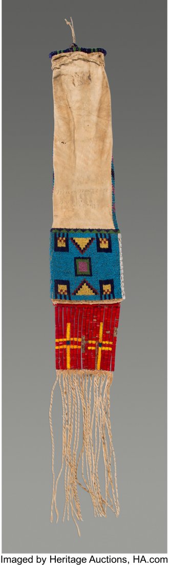 A Sioux Beaded Hide Tobacco Bag c. 1900   hide, (1 of 2)