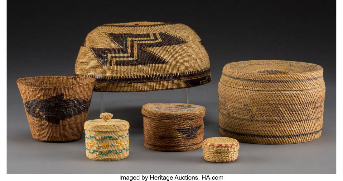 Six West Coast Twined Basketry Items  including (1 of 2)