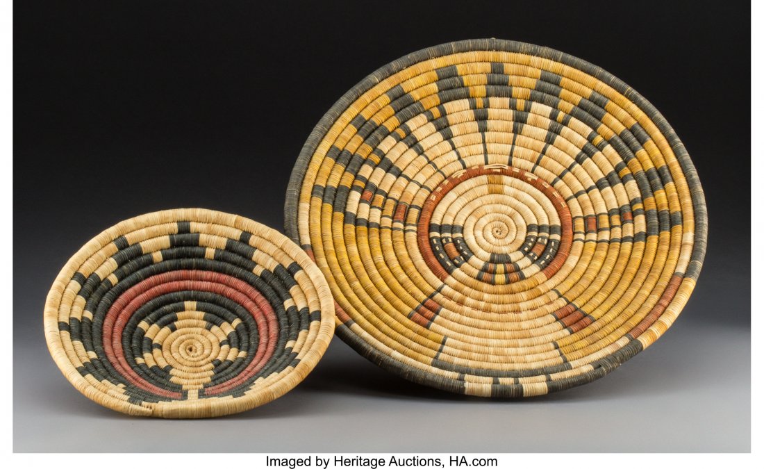 Two Hopi Polychrome Bundle-Coiled Trays  Diamete (1 of 1)