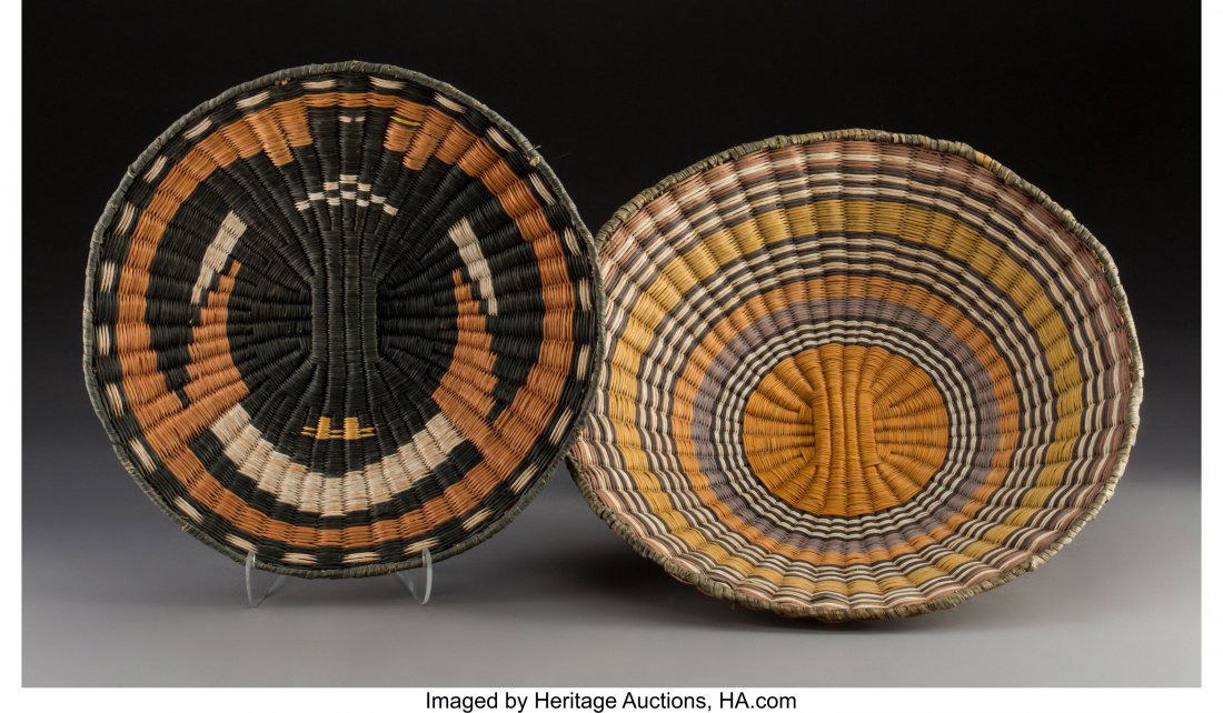 Two Hopi Polychrome Twined Trays  Diameters:  12 (1 of 1)