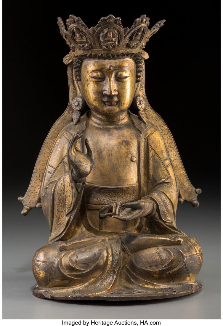 A Chinese Gilt Bronze Seated Vairocana Buddha, M (1 of 2)
