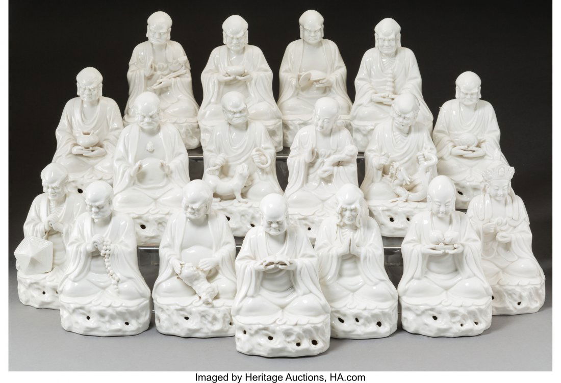 Seventeen Chinese Porcelain Seated Arhat Figures (1 of 2)