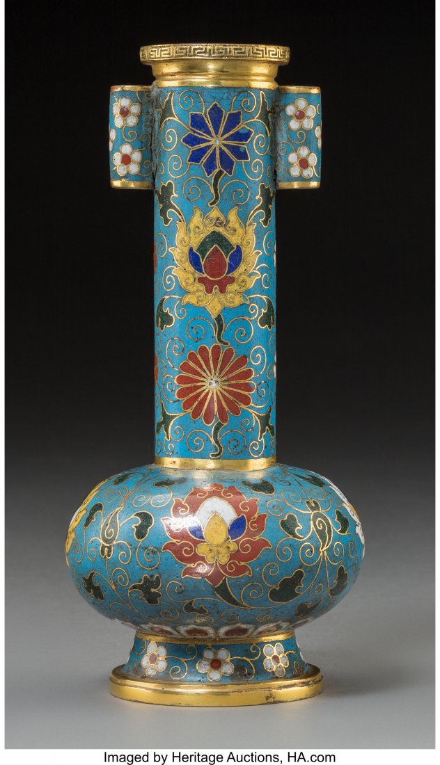 A Chinese CloisonnÃ© and Gilt Bronze Arrow Vase, (1 of 3)
