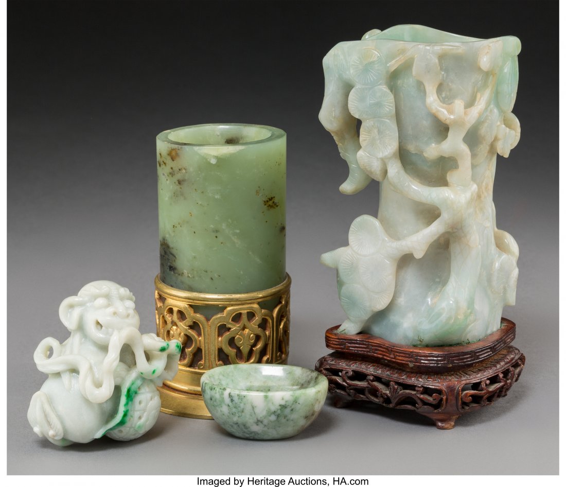 Four Chinese Jade and Jadeite Carvings 4-3/4 inc (1 of 2)