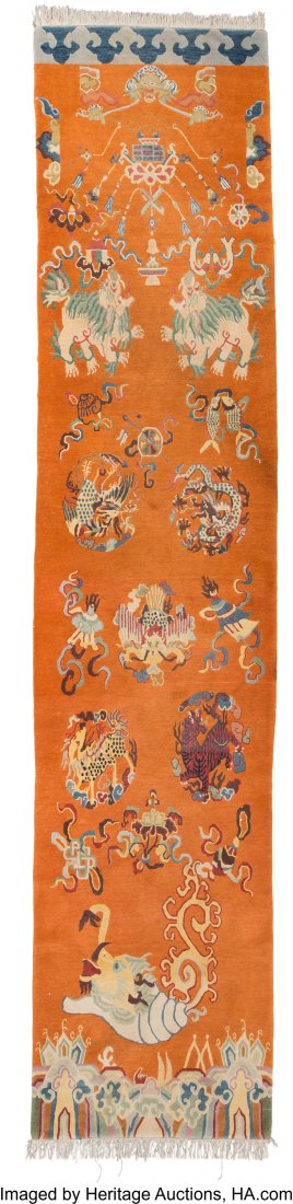 A Rare Chinese Wool Ningxia Temple Pillar Rug, Q (1 of 1)