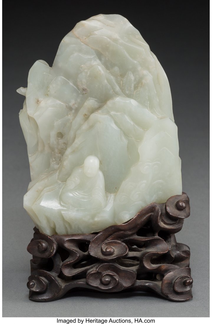 A Chinese Carved White Jade Boulder Landscape on (1 of 2)