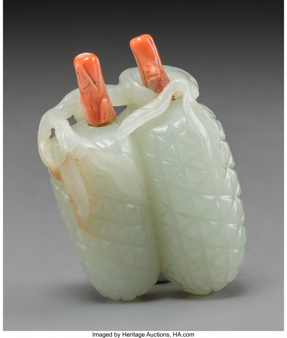 A Chinese Carved White Jade Double Lichi Fruit S (1 of 3)