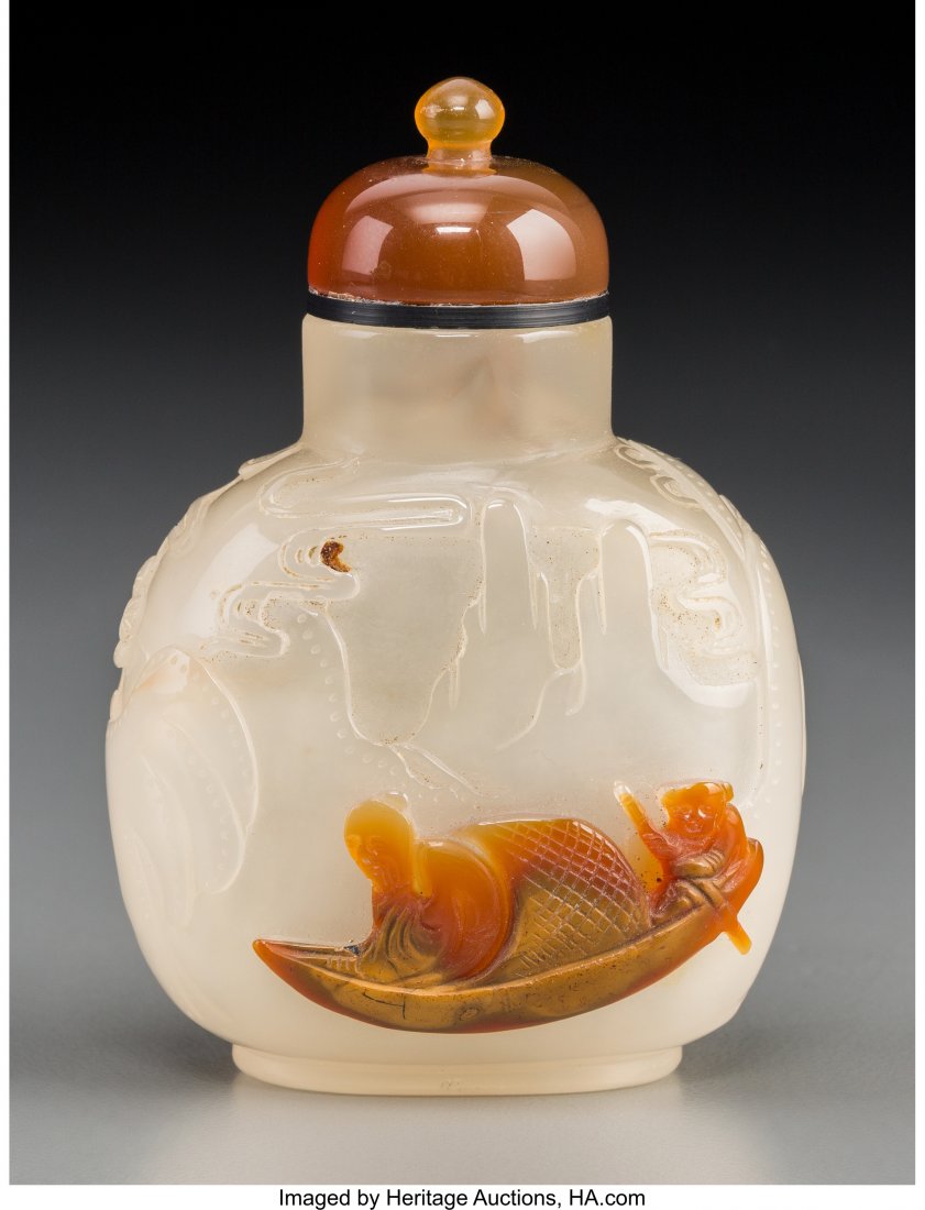 A Chinese Carved White Agate Cameo Snuff Bottle (1 of 2)