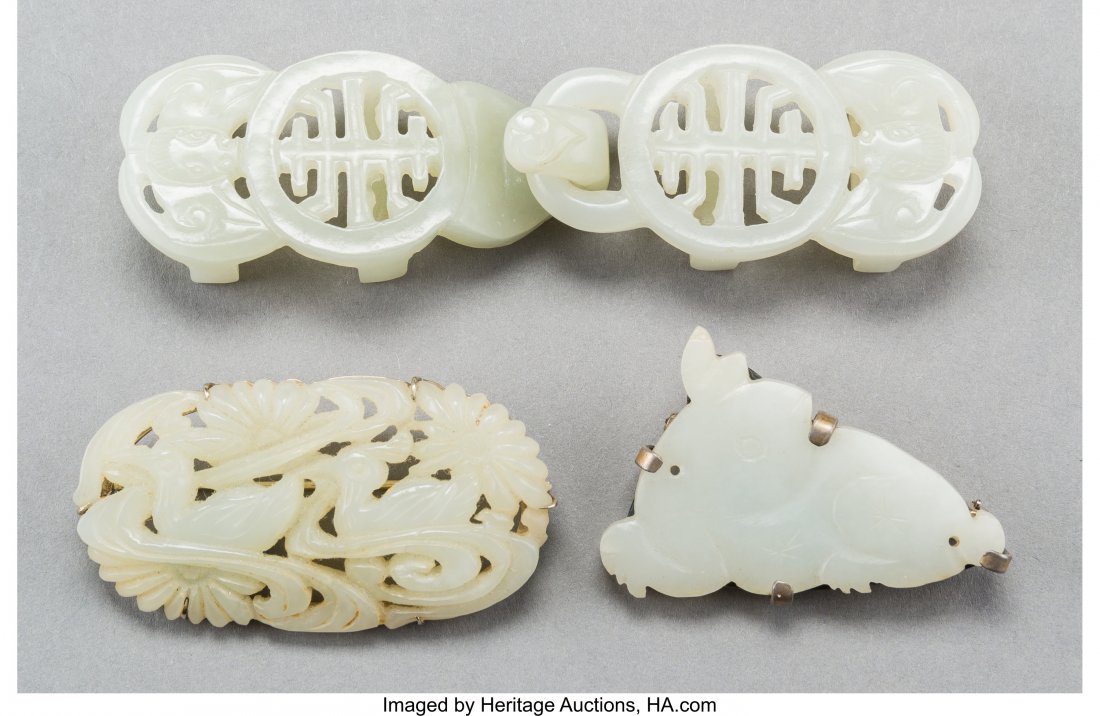 Four Chinese Carved White Jade Jewelry Items 1 i (1 of 2)