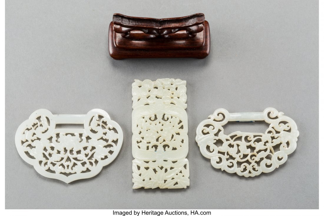 Three Chinese Carved White Jade Reticulated Plaq (1 of 2)
