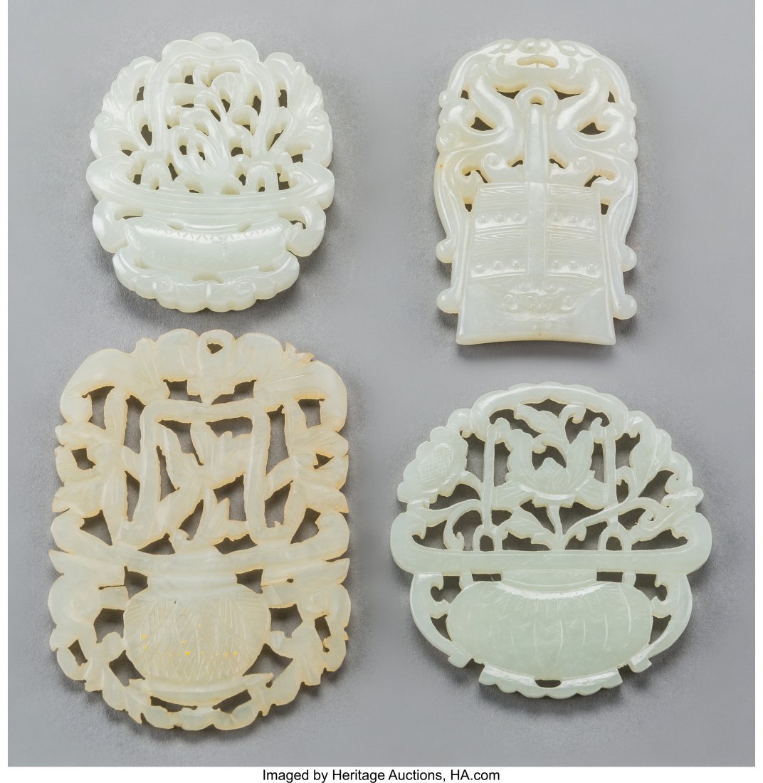 Three Chinese Carved White Jade Reticulated Plaq (1 of 2)