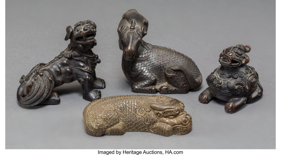 Four Chinese Bronze Figural Scroll Weights, Qing (1 of 3)