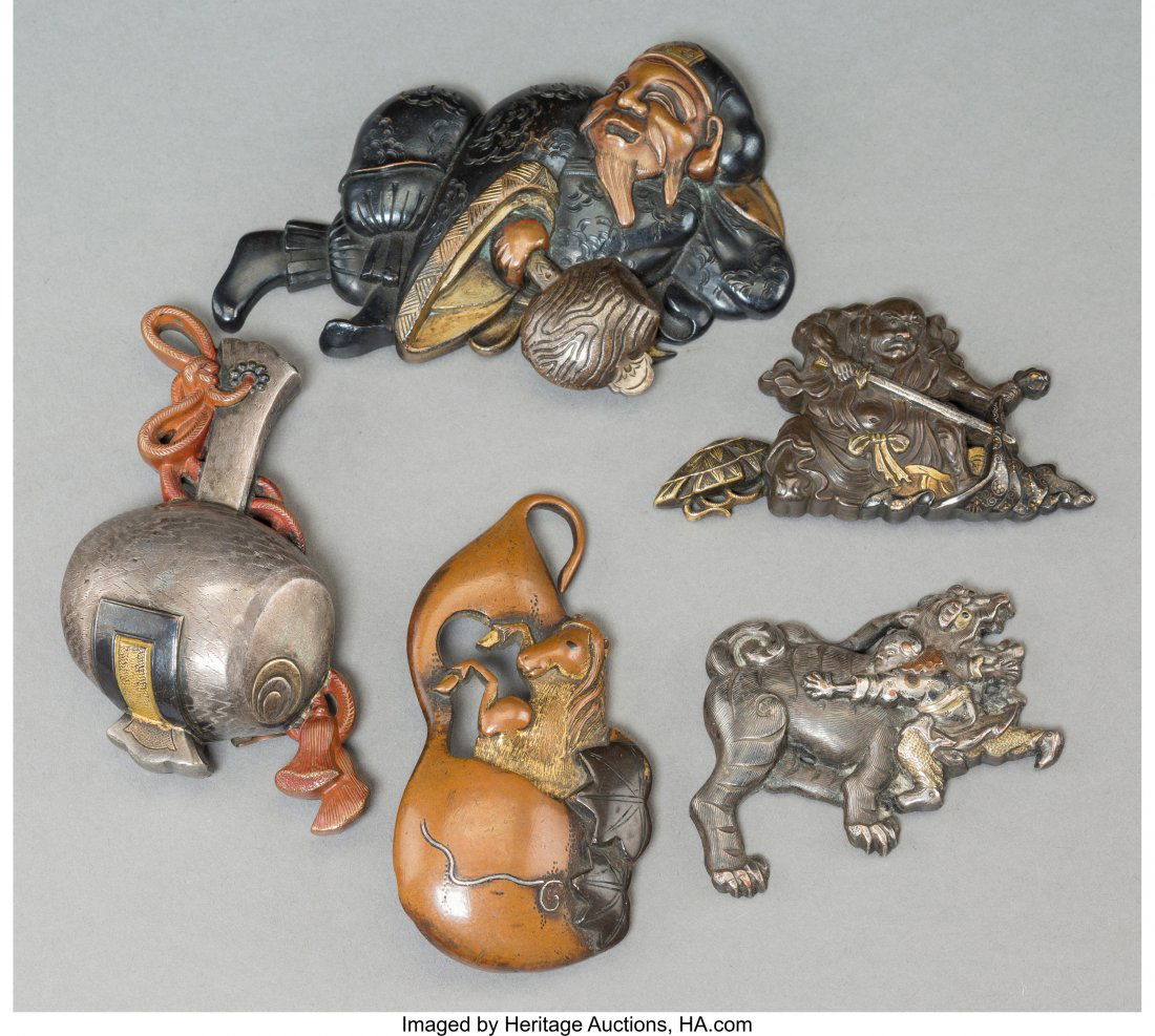 Five Fine Japanese Kanamono from Tobacco Pouches (1 of 2)