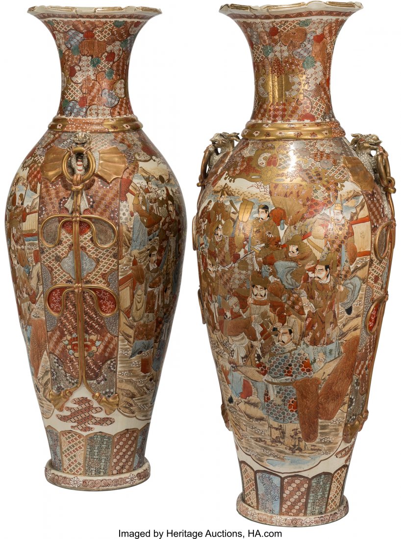 A Monumental Pair of Japanese Satsuma Vases, lat (1 of 2)