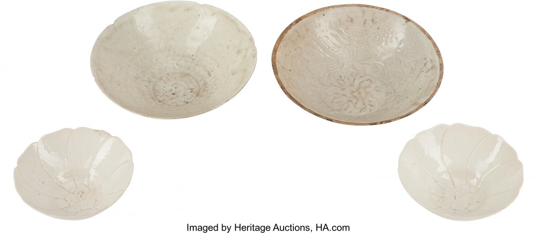 Four Chinese Ding-Style Ceramic Bowls 7.25 inche (1 of 4)