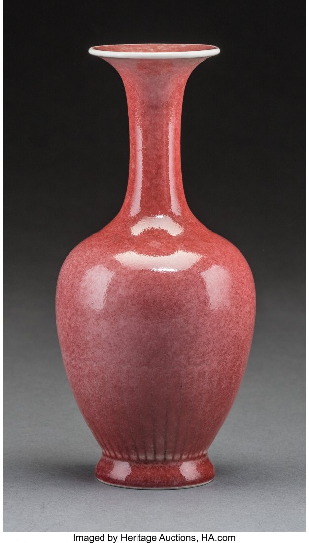 A Chinese Porcelain Peach Bloom Vase Marks: Six- (1 of 3)