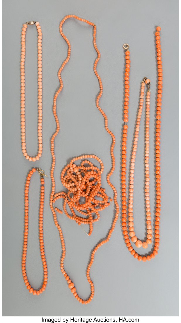 Six Chinese Coral Beaded Necklaces and Bracelets (1 of 1)