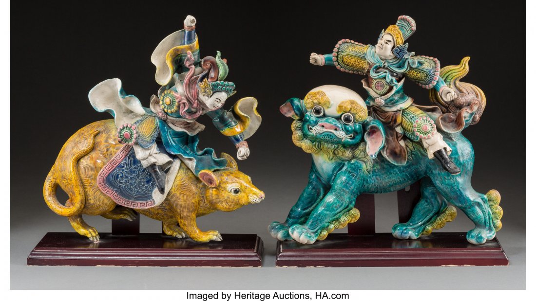 Two Chinese Glazed Terracotta Roof Tile Ornament (1 of 2)