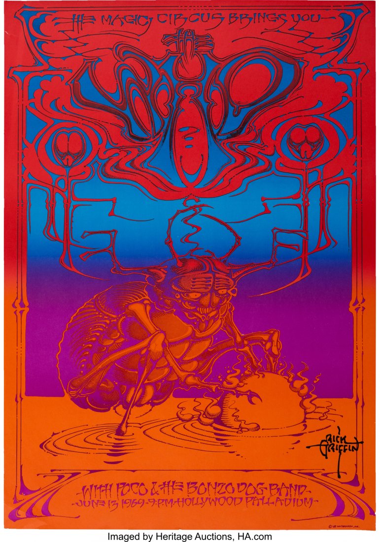 The Who Hollywood Palladium Concert Poster Signe: The Who Hollywood Palladium Concert Poster Signed by Rick Griffin AOR-3.65 (Magic Circus, 1969).</