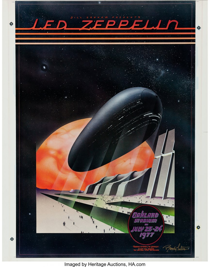 Led Zeppelin Oakland Stadium Concert Poster Proo: Led Zeppelin Oakland Stadium Concert Poster Proof Signed By Artist Randy Tuten AOR-4.50 (Bill Graham,