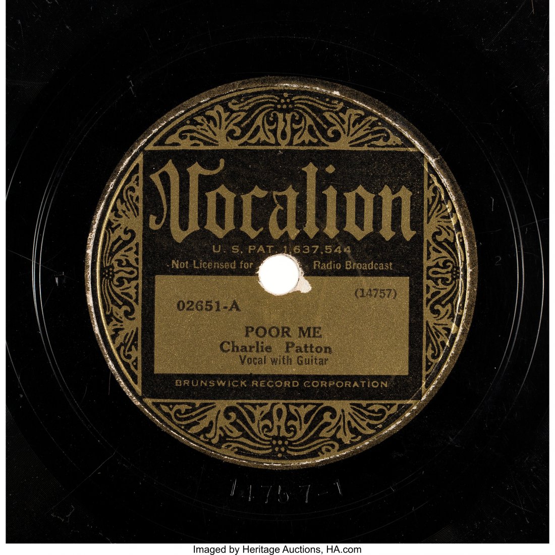 Charlie Patton "Poor Me / 34 Blues" 78 RPM (Voca: Charlie Patton "Poor Me / 34 Blues" 78 RPM (Vocalion 02651, 1934). Charlie Patton is ofte
