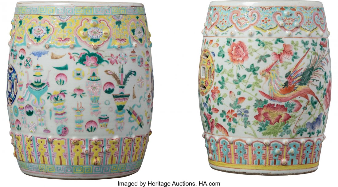 Two Chinese Enameled Porcelain Garden Stools, Re: Two Chinese Enameled Porcelain Garden Stools, Republic Period, early 20th century 12-5/8 in