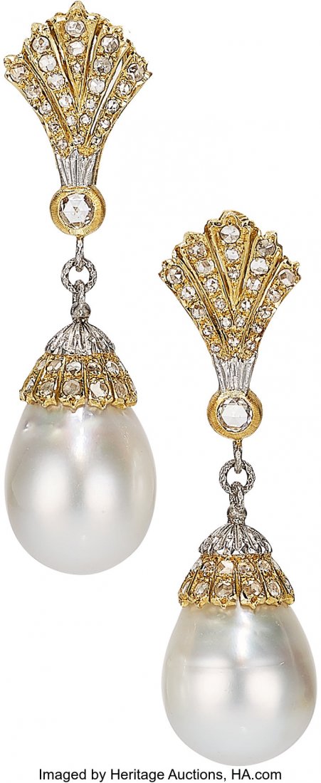 South Sea Cultured Pearl, Diamond, Gold Earrings (1 of 3)