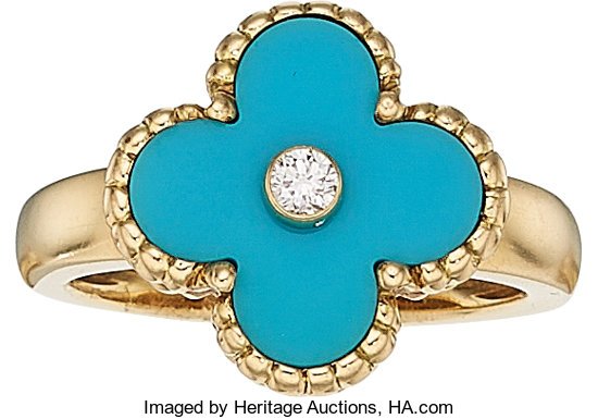 Diamond, Turquoise, Gold Ring, Van Cleef & Arpel: Diamond, Turquoise, Gold Ring, Van Cleef & Arpels, French The Alhambra 